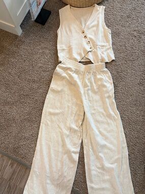 SHEIN - “NWOT” Cream Button-Front Vest with Matching Wide-Leg Pants